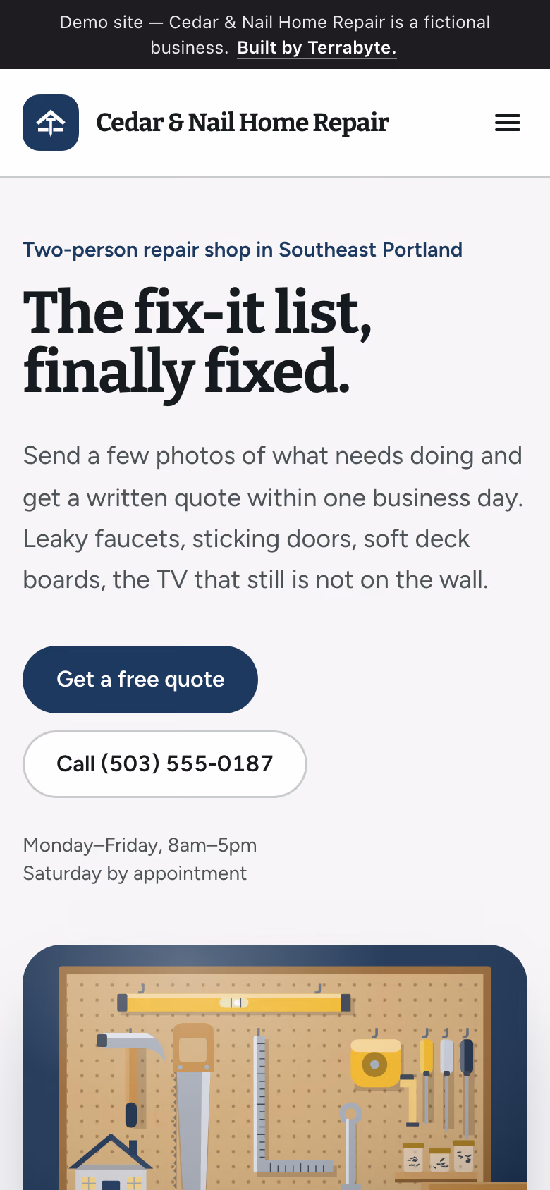 The Handyman & Home Repair demo site on a phone