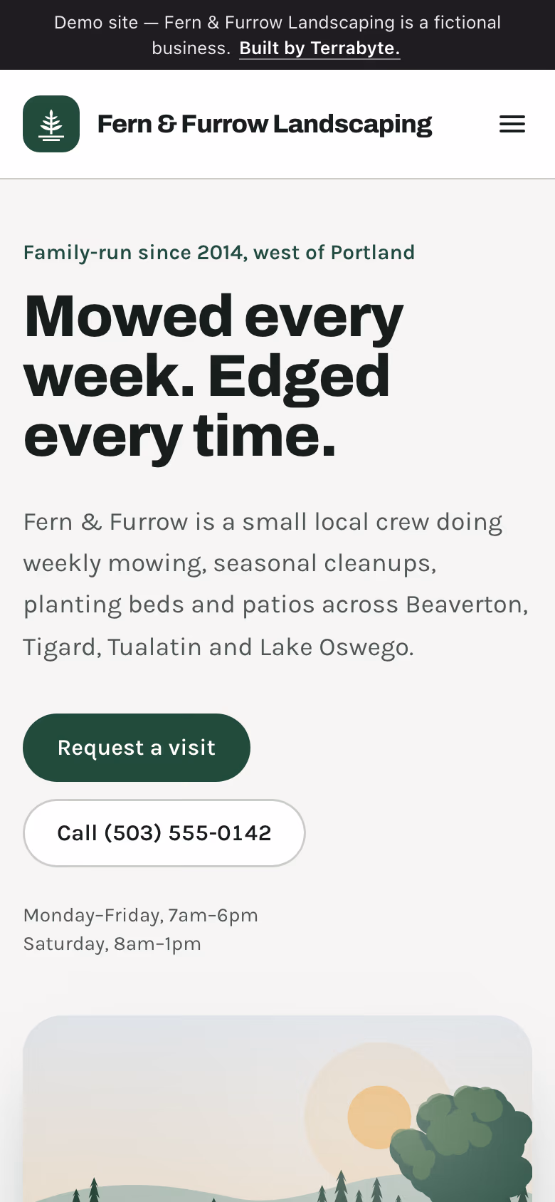 The Landscaping & Lawn Care demo site on a phone