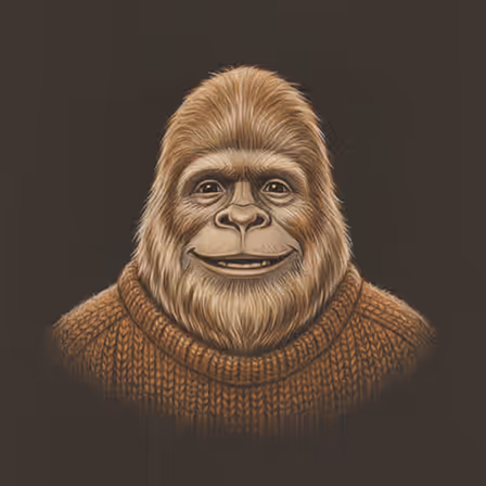 Cartoon sasquatch mascot standing in for Ben's portrait